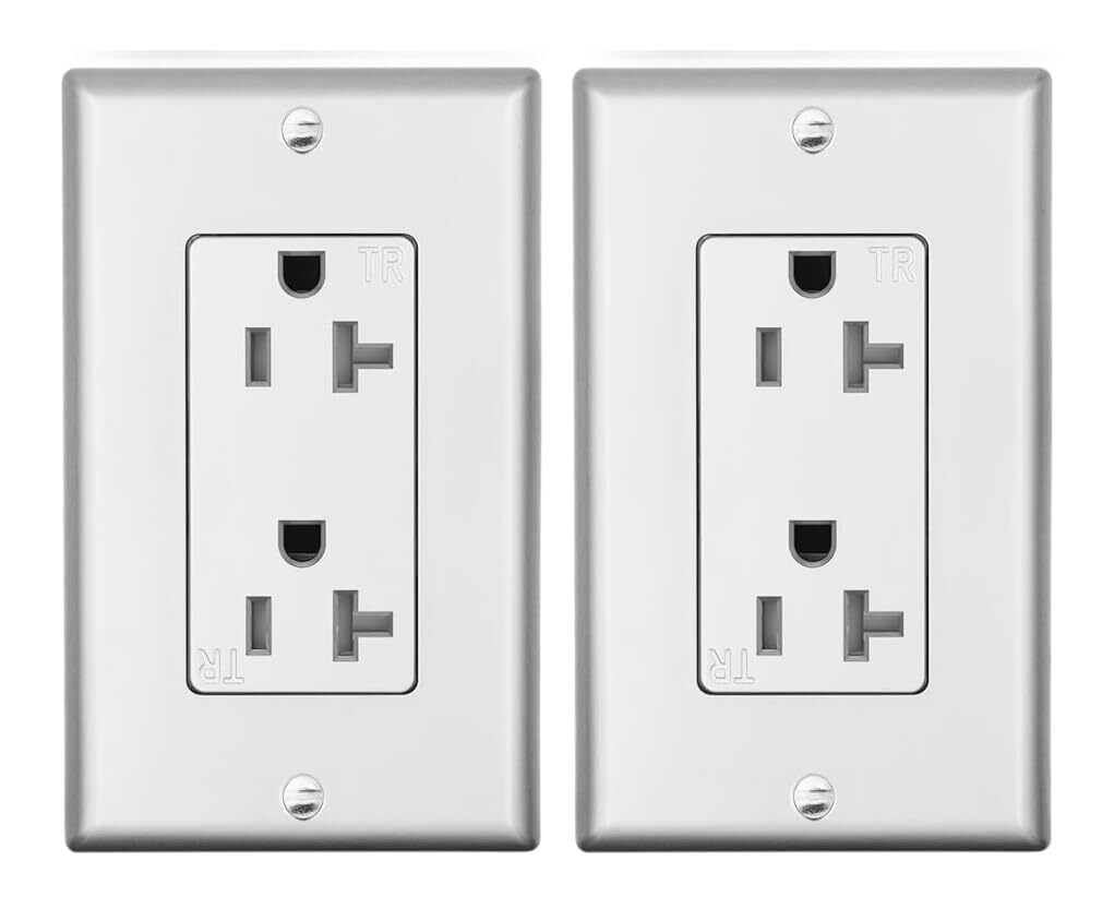 Decorator Receptacle Outlet, Tamper Resistant,20 Amp,125 Volt,Wall Plate,sliver