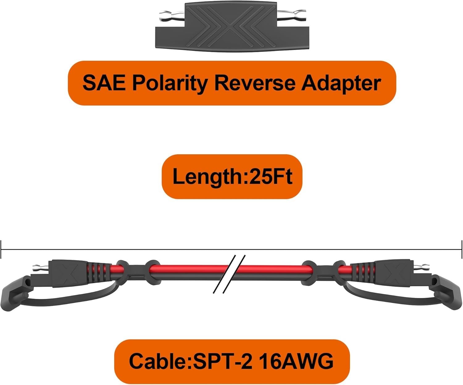 12FT Heavy-Duty SAE Extension Cable with Protection Cap – Dust & Water Resistant