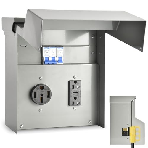 50/20 Amp RV Outlet Box with Breaker, Weatherproof Outdoor Temporary 50 20 amp