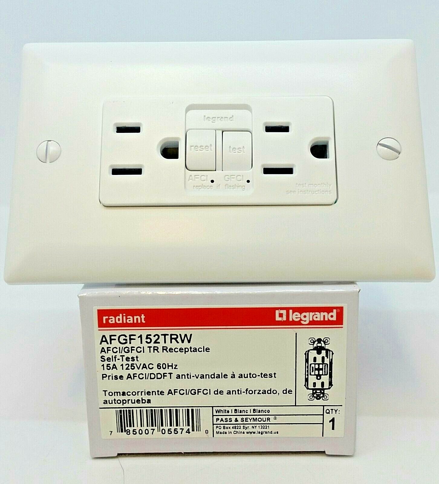 Pass Seymour AFGF152TRW AFCI GFCI Tamper Resistant Self Test WHITE b