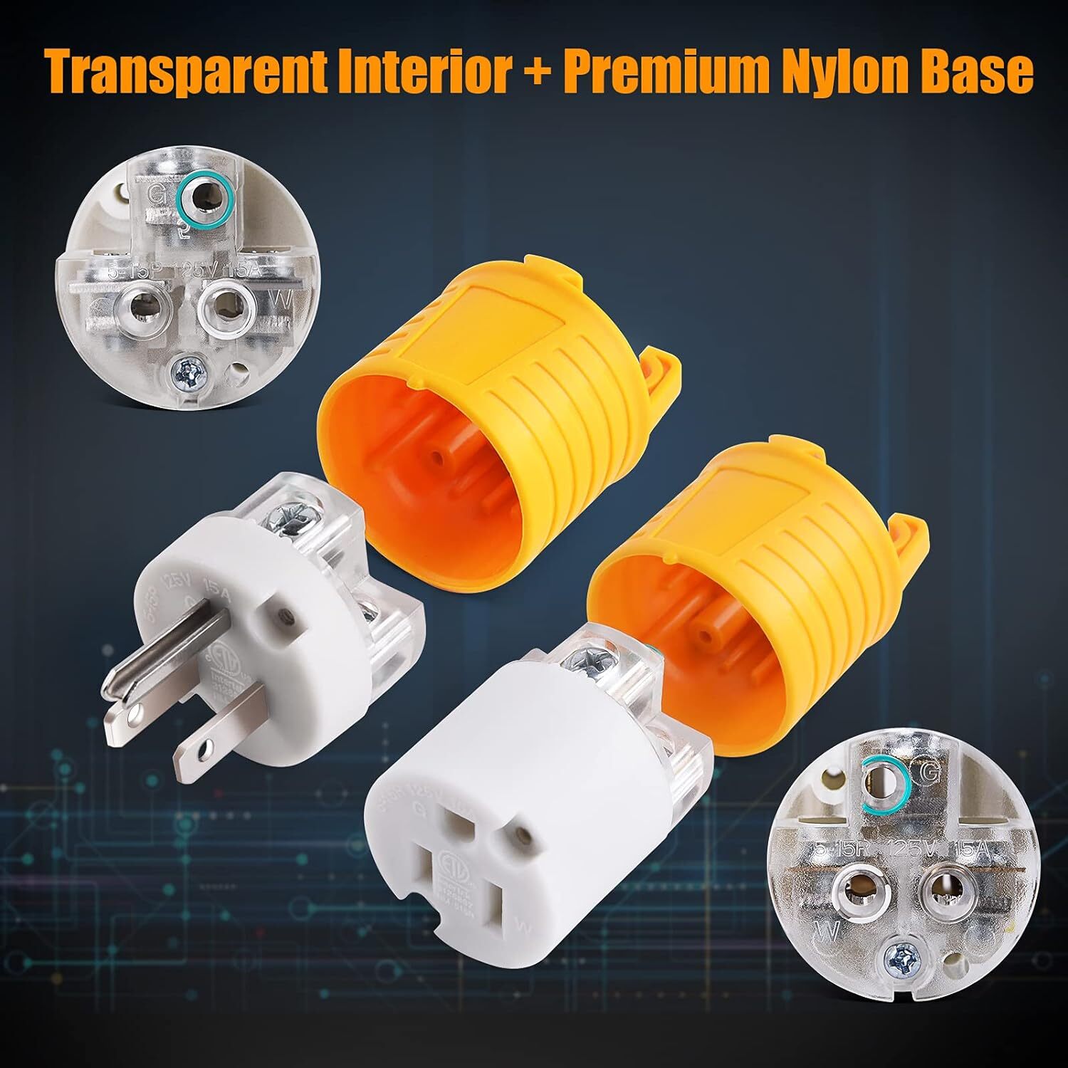 15Amp 125 Volt Extension Cord Ends Male and Female Plug, Heavy Duty Replacement