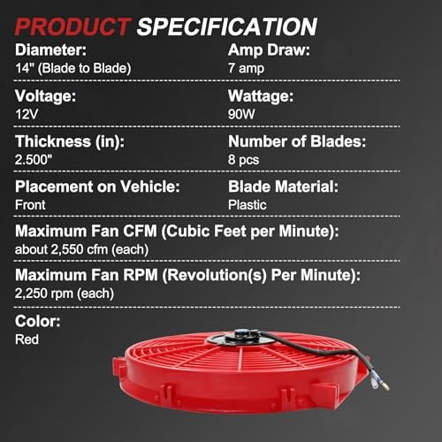 New 14″ Inch Universal Slim Fan Push Pull Electric Radiator 14 Inch Red
