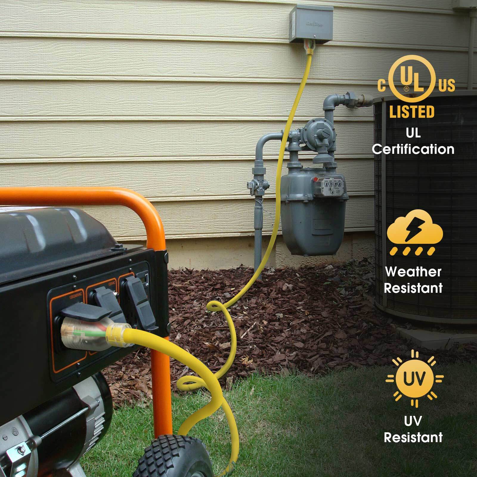 L14-30P /L14-30R 30A 125/250V 7500W Generator Power Extension Cord/Adapter 15ft