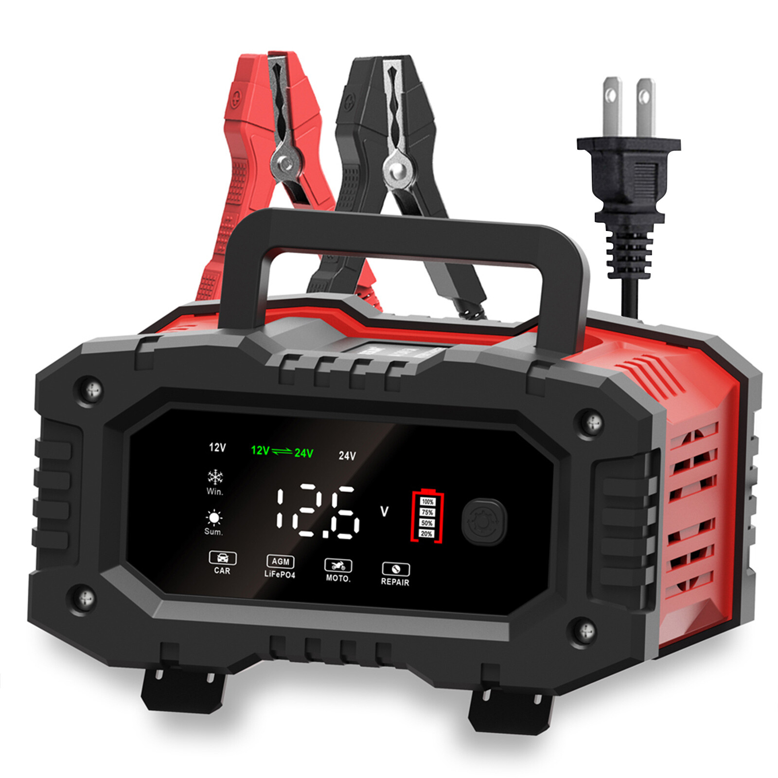 12V 120Ah LiFePO4 Lithium Battery BMS Deep Cycle 20A 24V Smart Battery Charger