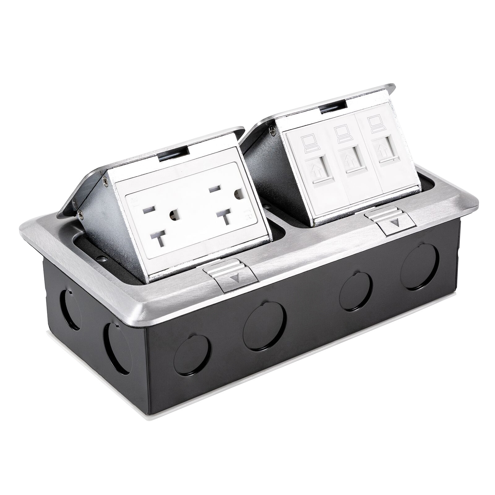 Dual Pop Up Floor Outlet 20A USB W/ Sockets Electrical Outlet Receptacle Silver