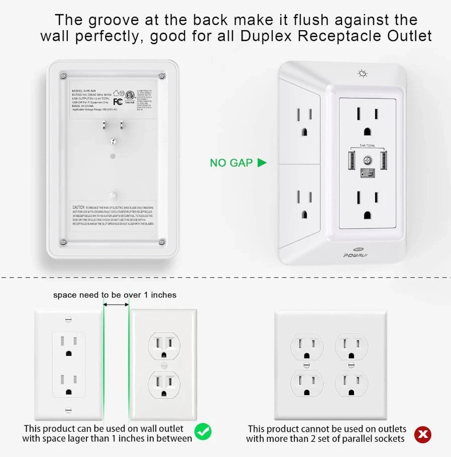 Multi Plug Outlet Surge Protector – POWRUI 6 Outlet Extender with 3 USB Ports…