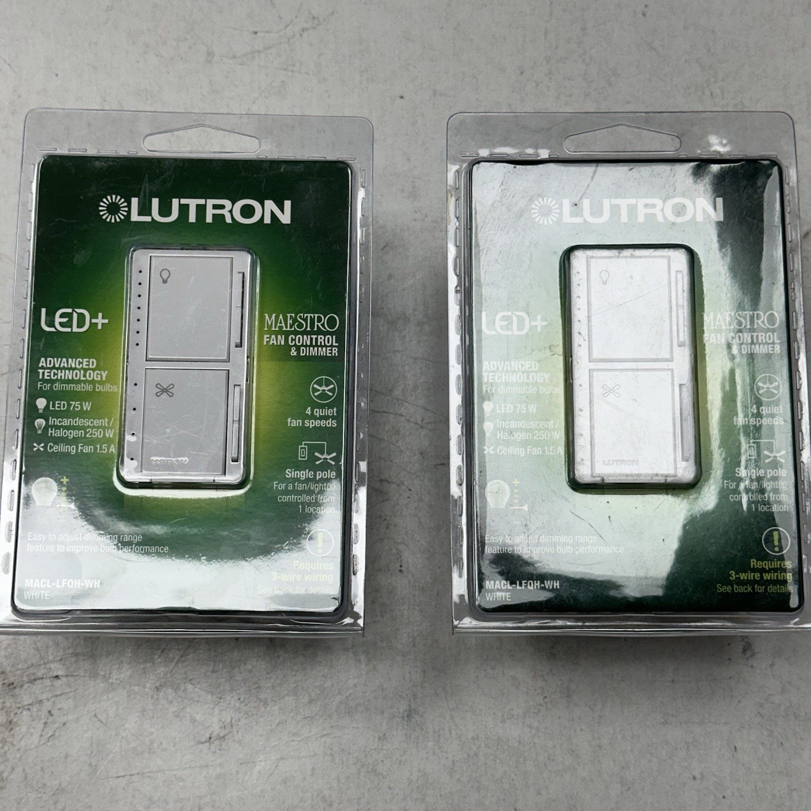 Lutron LED+ Maestro Fan Control & Dimmer White / 2 Packs Included – New