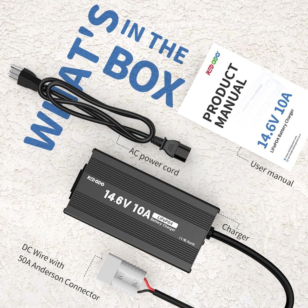 Redodo 14.6V 10A LiFePO4 Battery Charger Fast Charging for Lithium Battery