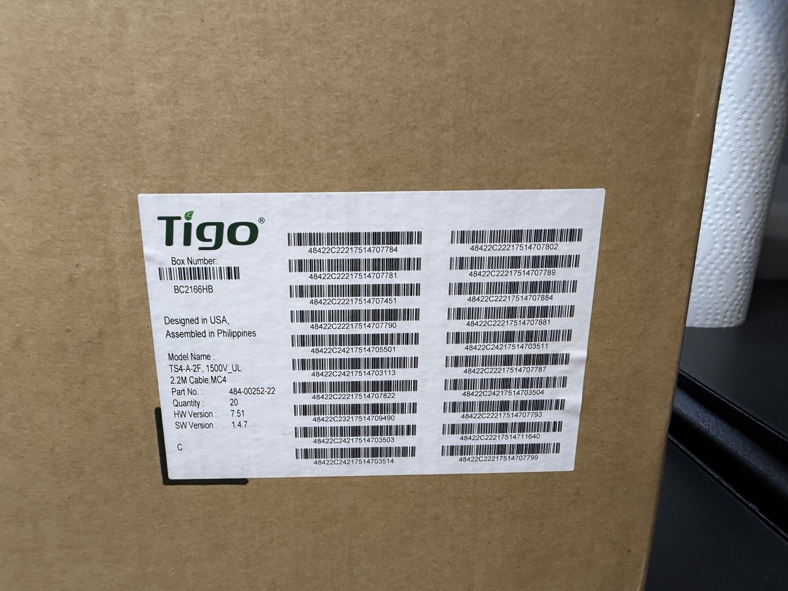 Tigo TS4-A-2F 2.2M Cable Box of 20