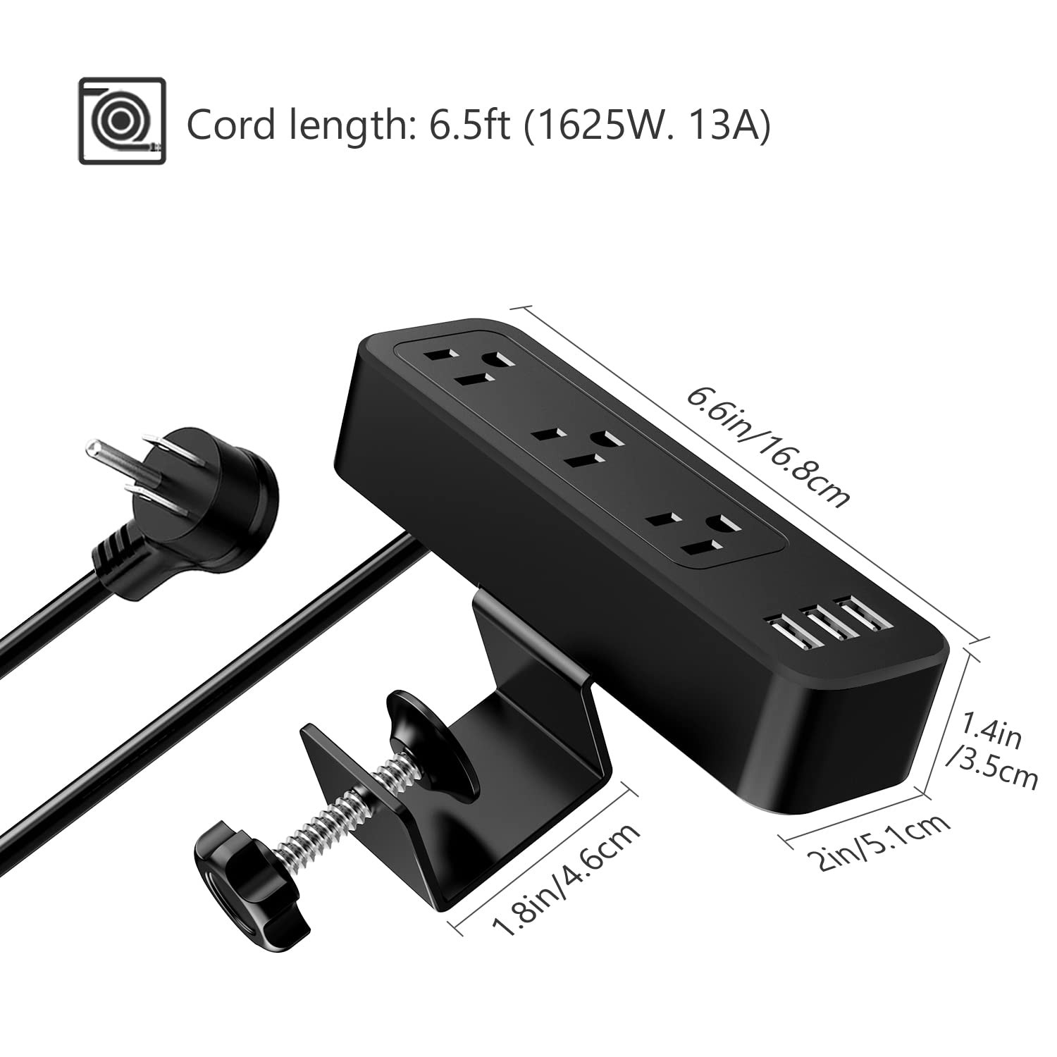 Desk Power Strip JSVER Clamp Strip, Mount USB Charging Black