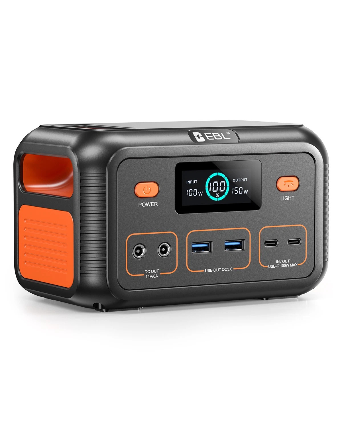 EBL 150W DC PORTABLE POWER STATION BATTERY BANK CHARGER SOLAR – BLACK/ORANGE