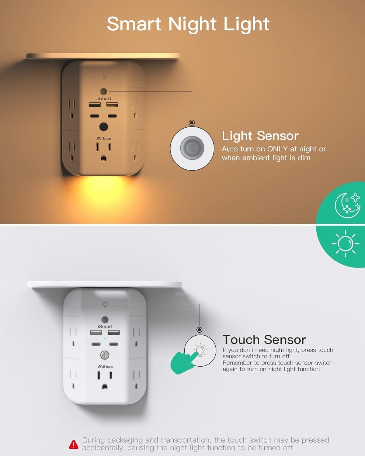 Surge Protector Outlet Extender with 5 AC & 4 USB Ports – Space-Saving Design