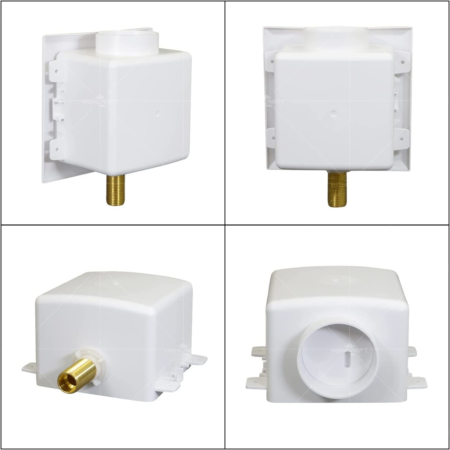 Icemaker Outlet Box w/ Hammer Arrester, Valve 1/2”in MIP/Sweat White ABS Single