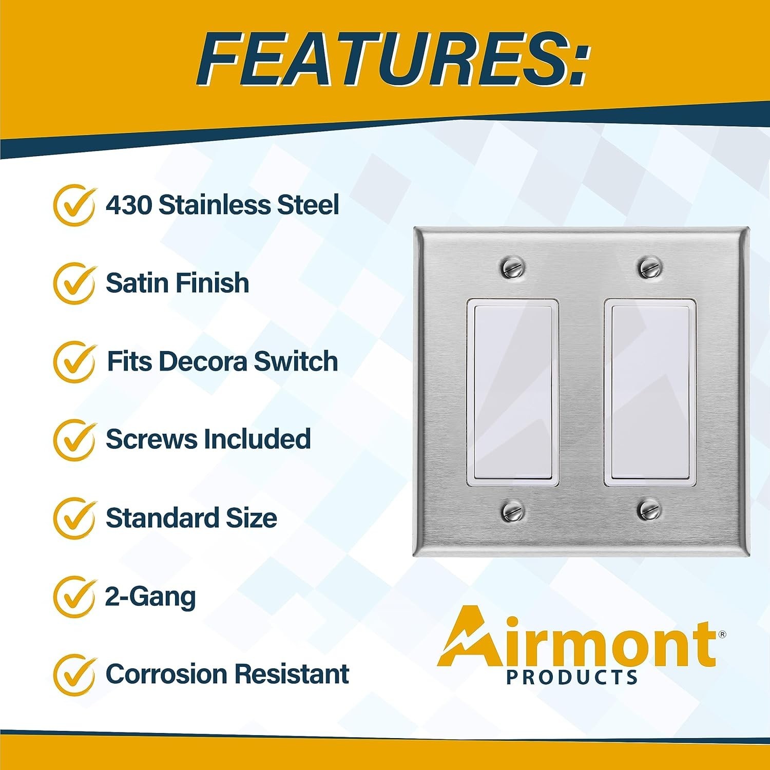 2-Gang GFCI, Standard Size, Stainless Steel Outlet Covers for Decorator Switches
