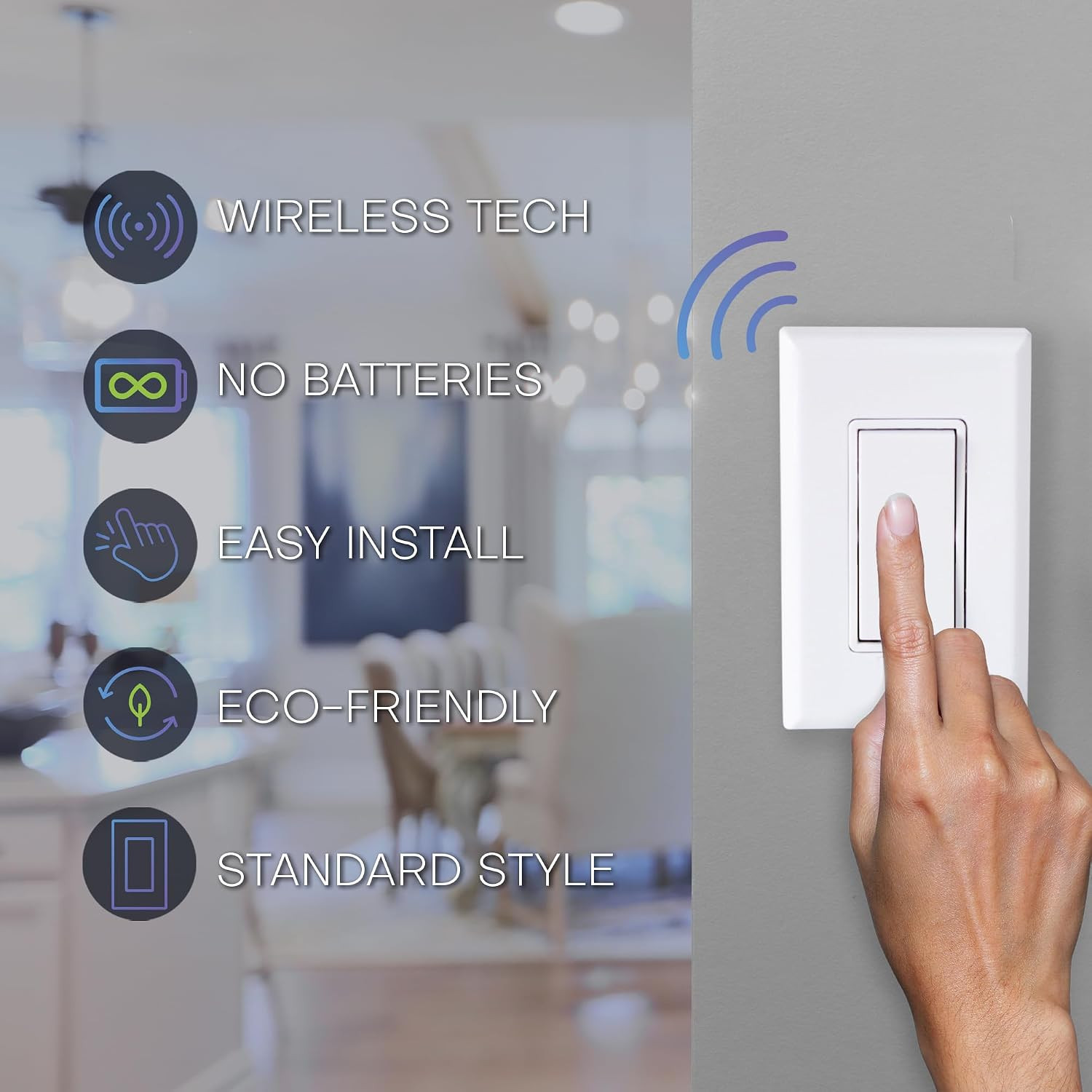 3-Way Battery-Free DIY Wireless Light Switch Kit 150Ft RF Range Self-Powered by