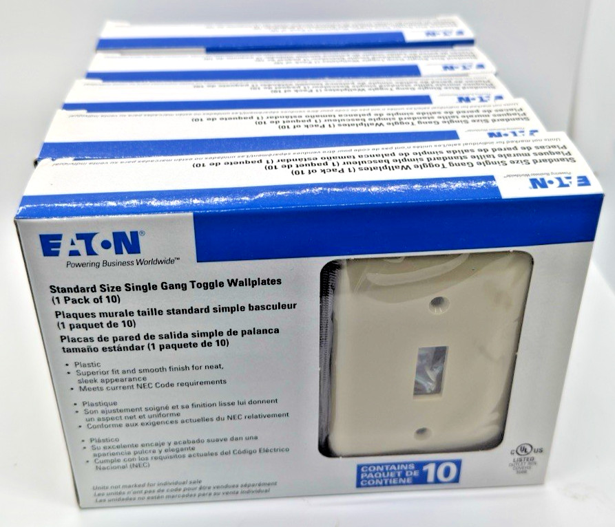 5 boxes of Eaton Thermoplastic Wall Plate Standard Size Ivory, Indoor Pack of-10