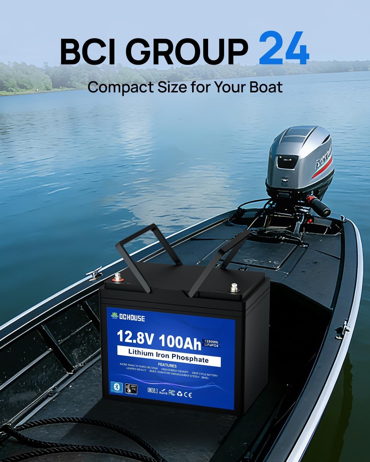 12V 100Ah LiFePO4 Lithium Battery 100A BMS for RV Solar Off-grid Trolling Motor