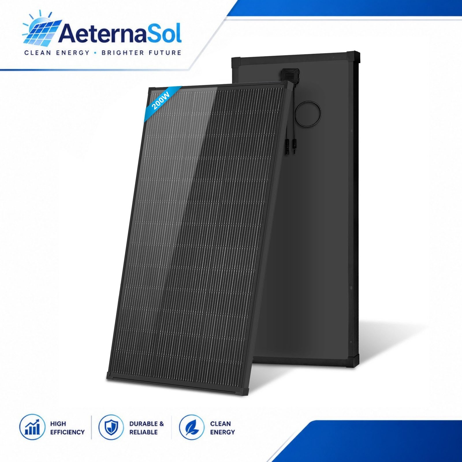 AeternaSol 200W 18V 18BB Solar Panel N-Type Mono Roof RV Boat Off-Grid Battery