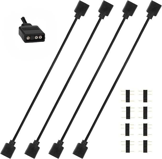 4 Pcs 5V 3-Pin ARGB Extension Cable, ARGB 1-To-1 Female to Female Cable Extensio