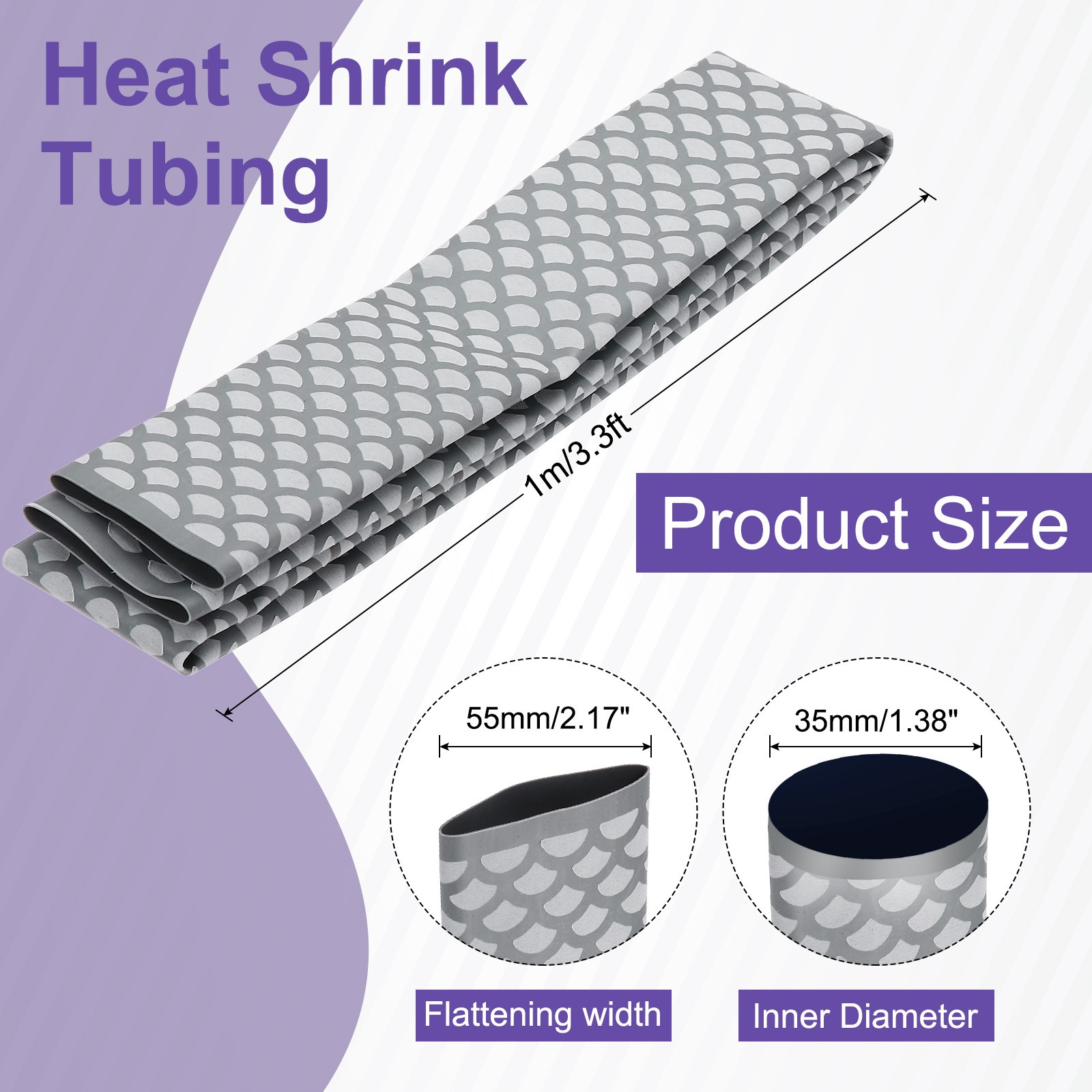 1.8:1 Heat Shrink Tubing for Fishing Rods,(Dia:35mm,3.3ft Gray)
