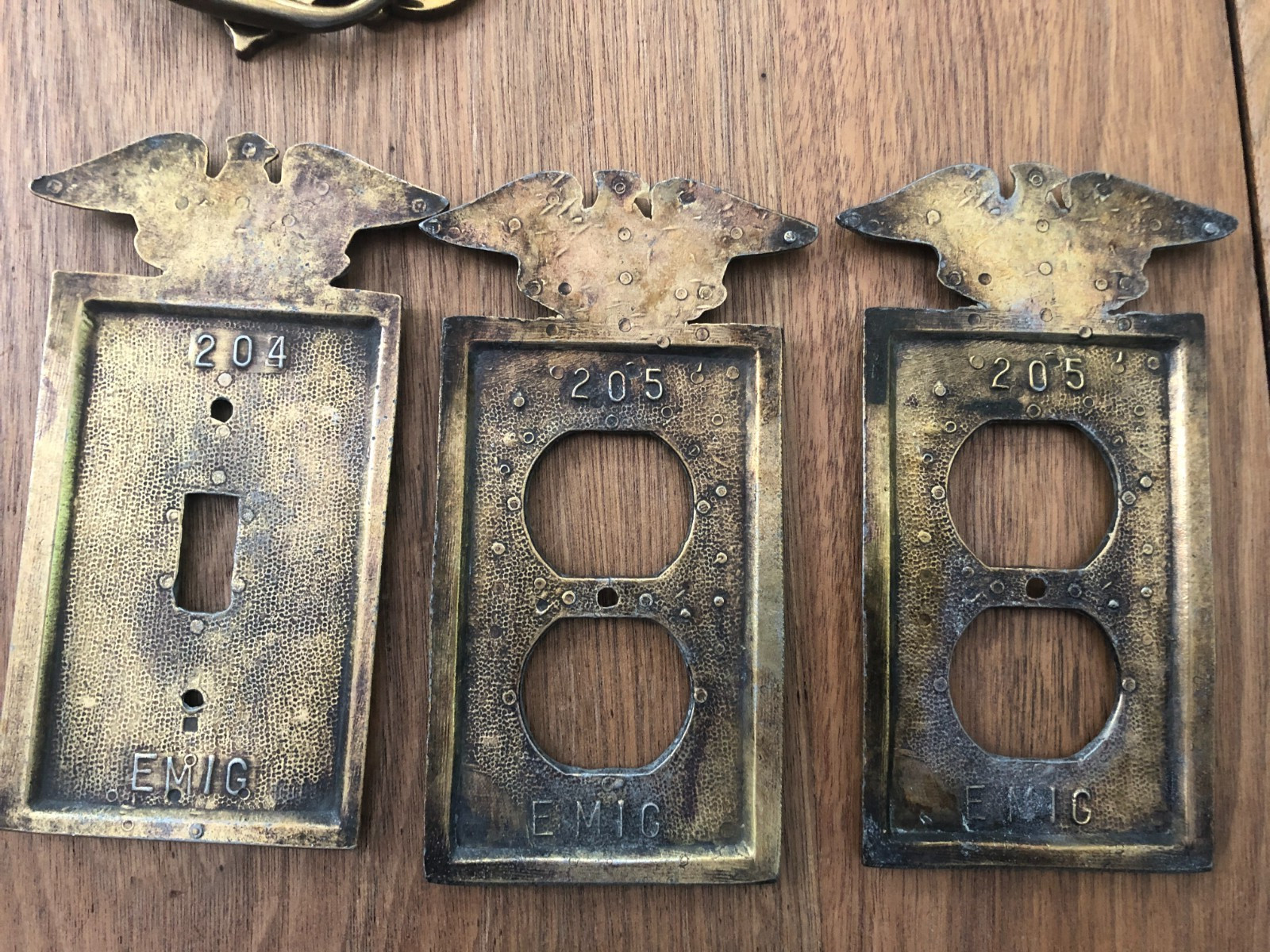 EMIG Brass Single Wall Switch & 2 Double Outlet Plates No 204 & 205