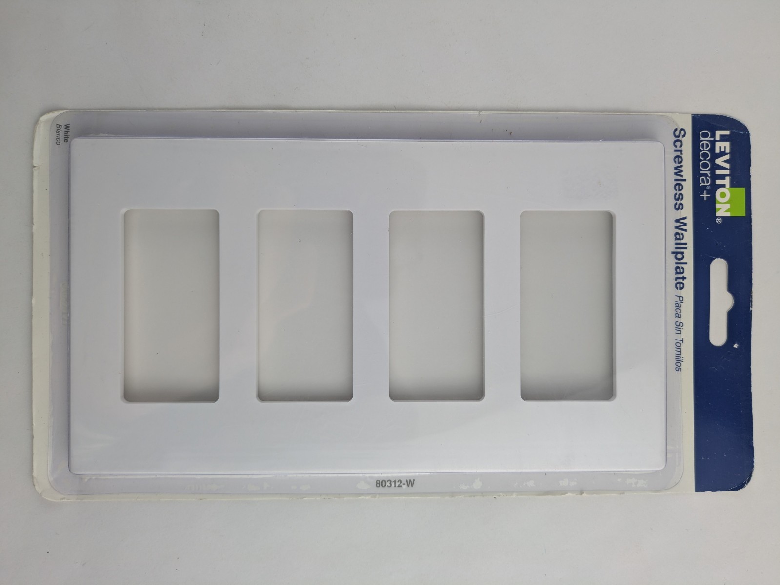 (4) Leviton White 4-Gang Screwless Wallplate Decora Plus Polycarbonate 80312-SW