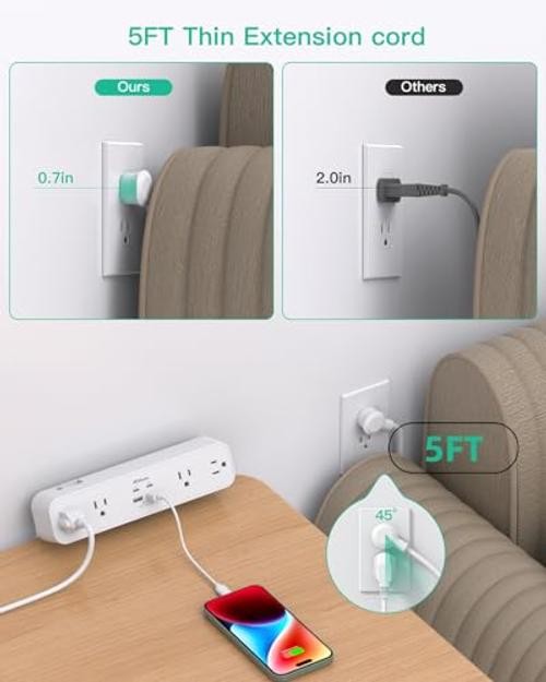 Desk Clamp Power Strip, Desktop Mount Surge Protector, Fast PD30W White