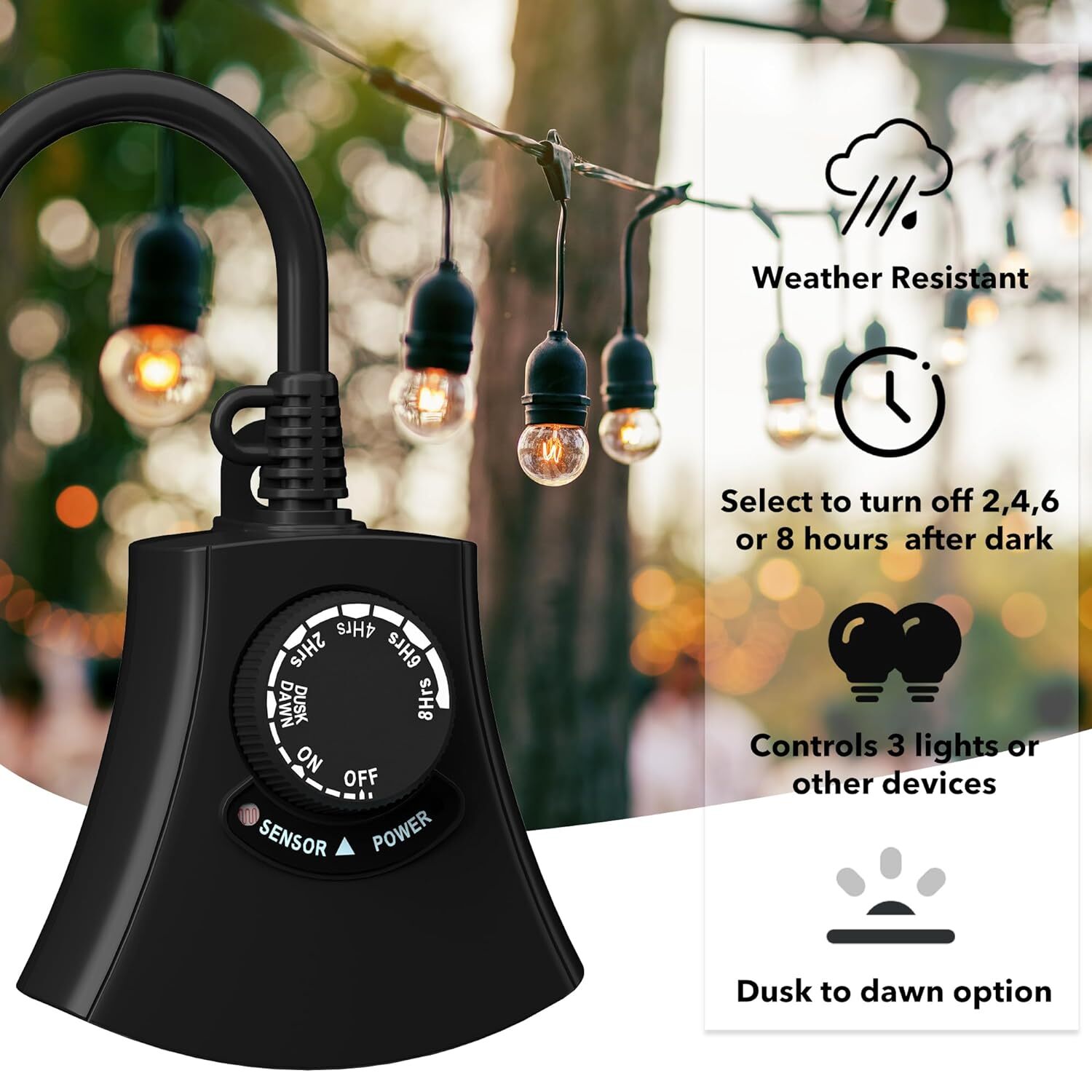 HBN Outdoor Light Timer Weatherproof Photocell Dusk to Dawn Light Sensor Timer