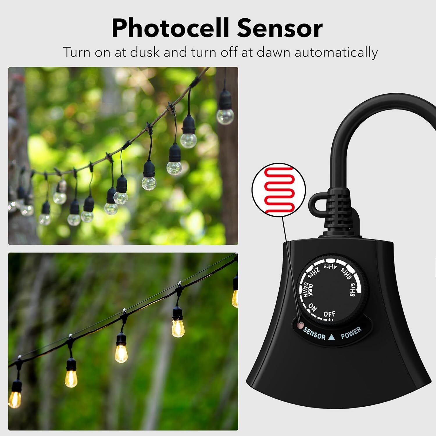 HBN Outdoor Light Timer Weatherproof Photocell Dusk to Dawn Light Sensor Timer