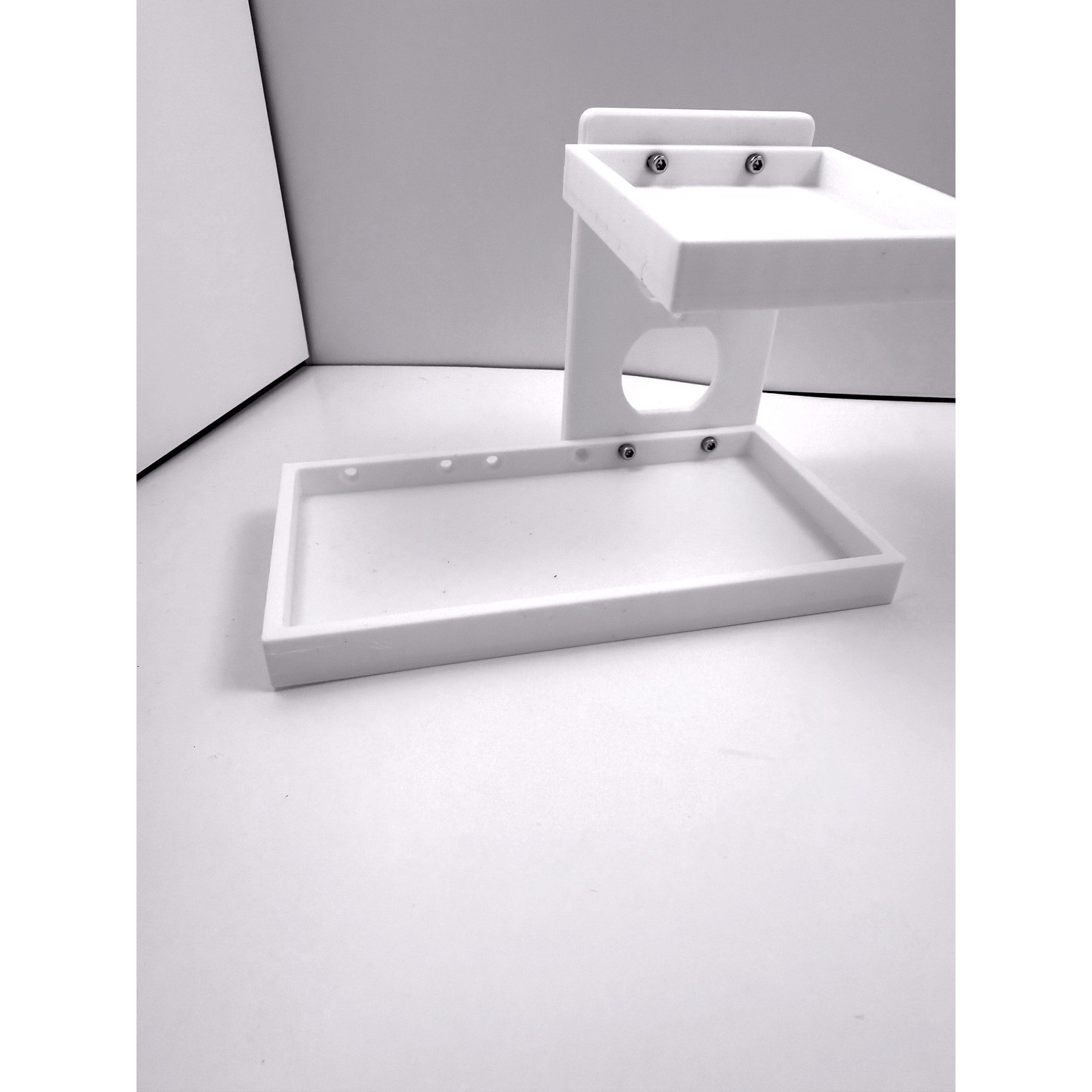 White 3D Printed Wall Plate Outlet Shelf Set with 2 Modular Shelves