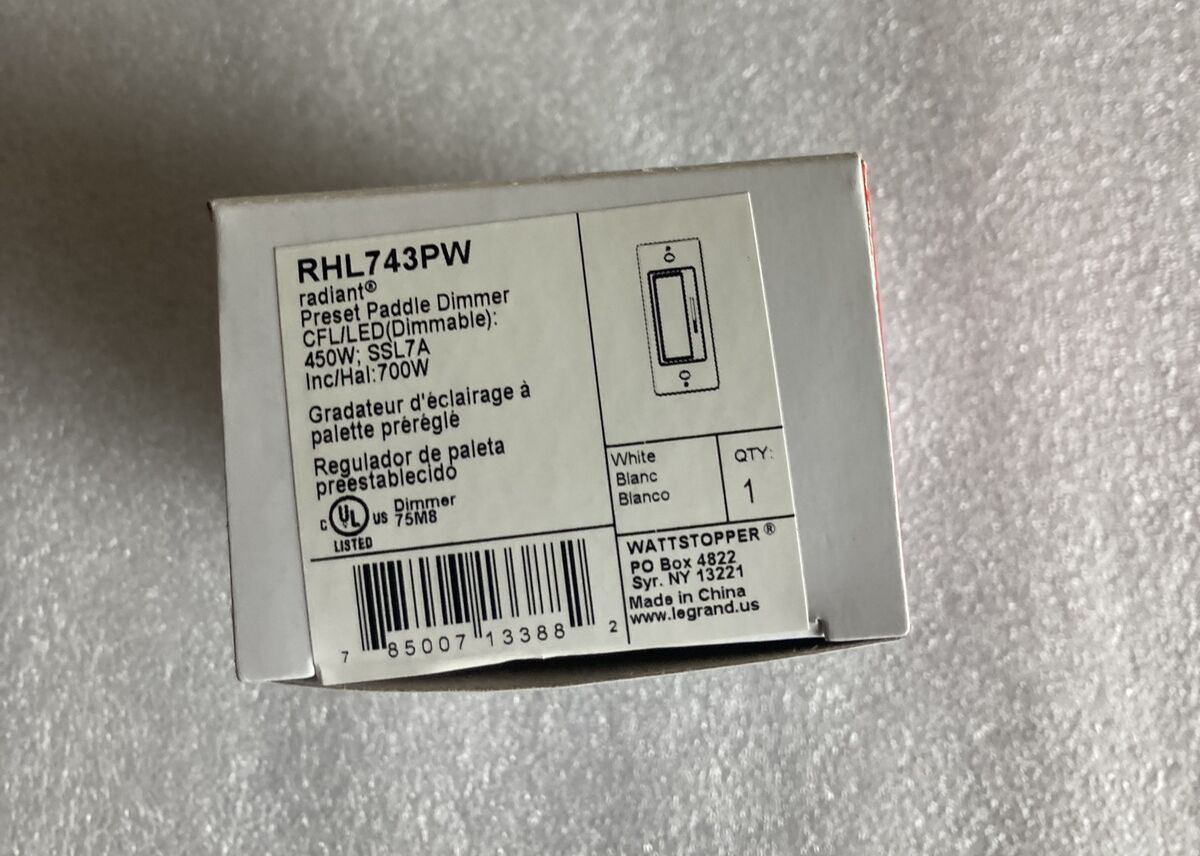 Legrand RHL743PW CFL/LED(Dimmable):450W, SSL7A Inc/Hal:700W Preset Paddle Dimmer
