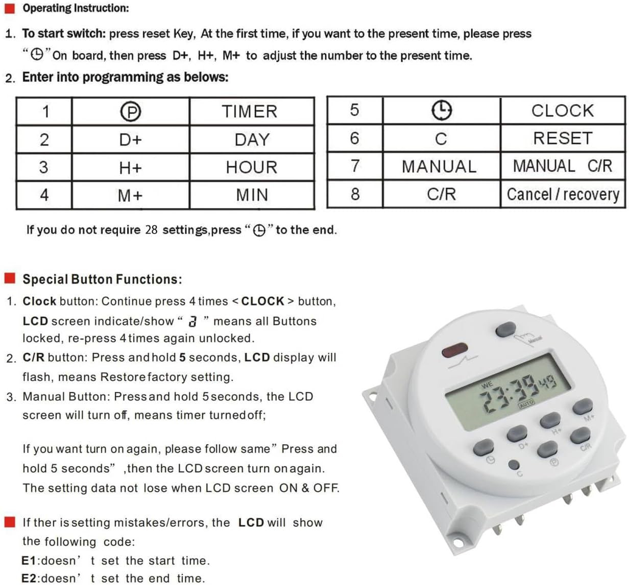 Time Switch Relay,Digital LCD Programmable Timer,12V DC/AC Input,200-250V 16A Ou
