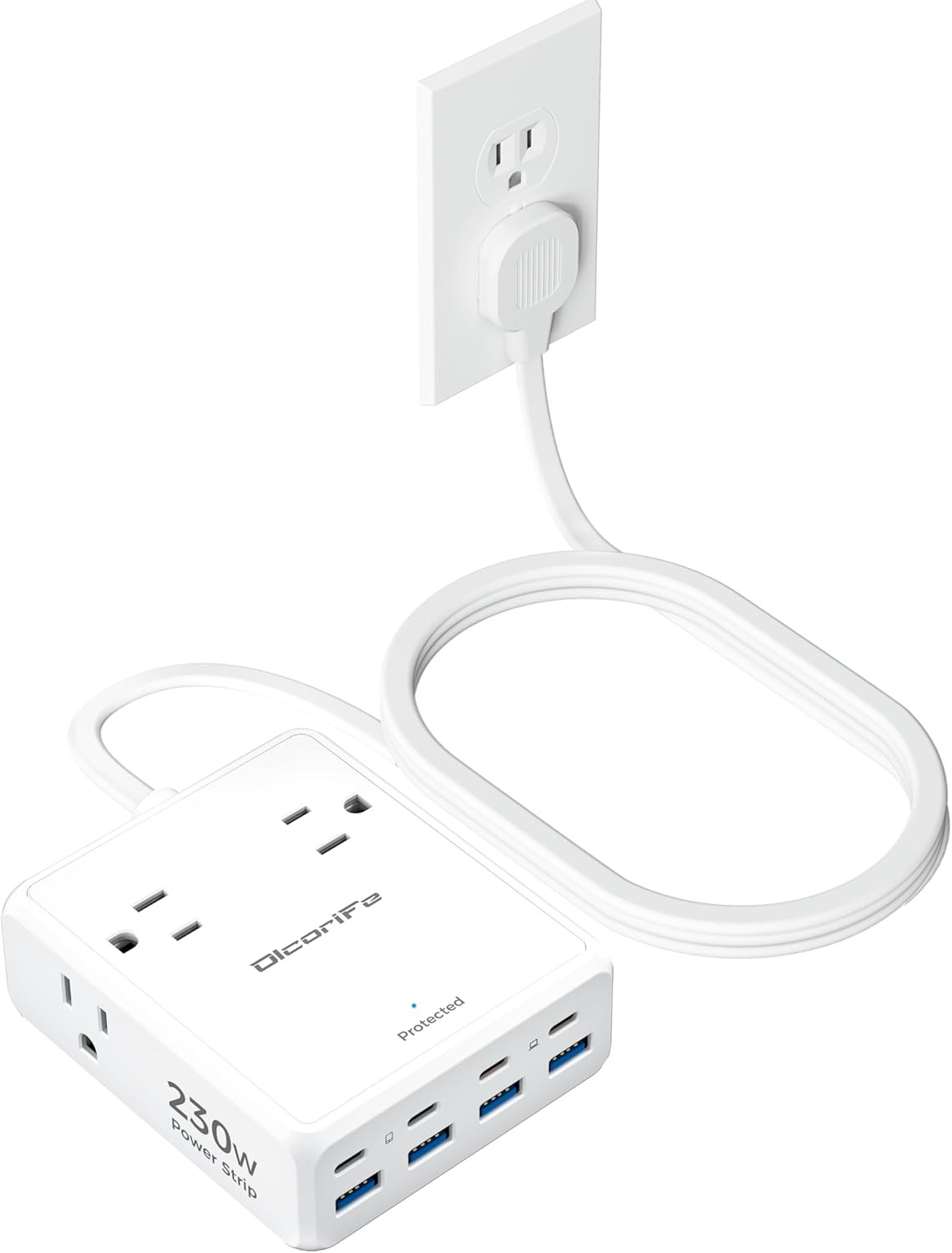 230W USB Power Strip with 5 FT Extension Cord, 4 AC Outlets 8 USB Ports(4 USB-C&