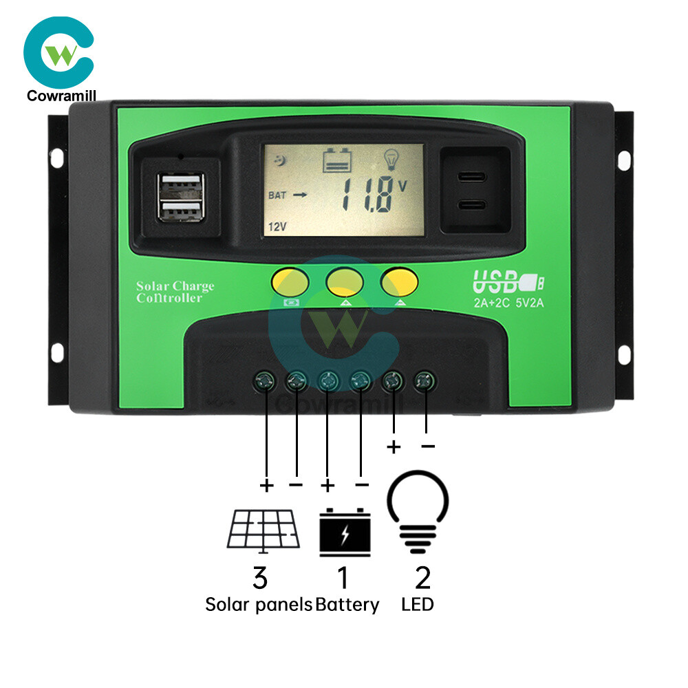 12V24V Solar Charger Controller 30A 40A 100A PV LCD Controller Timing USB/Type-C