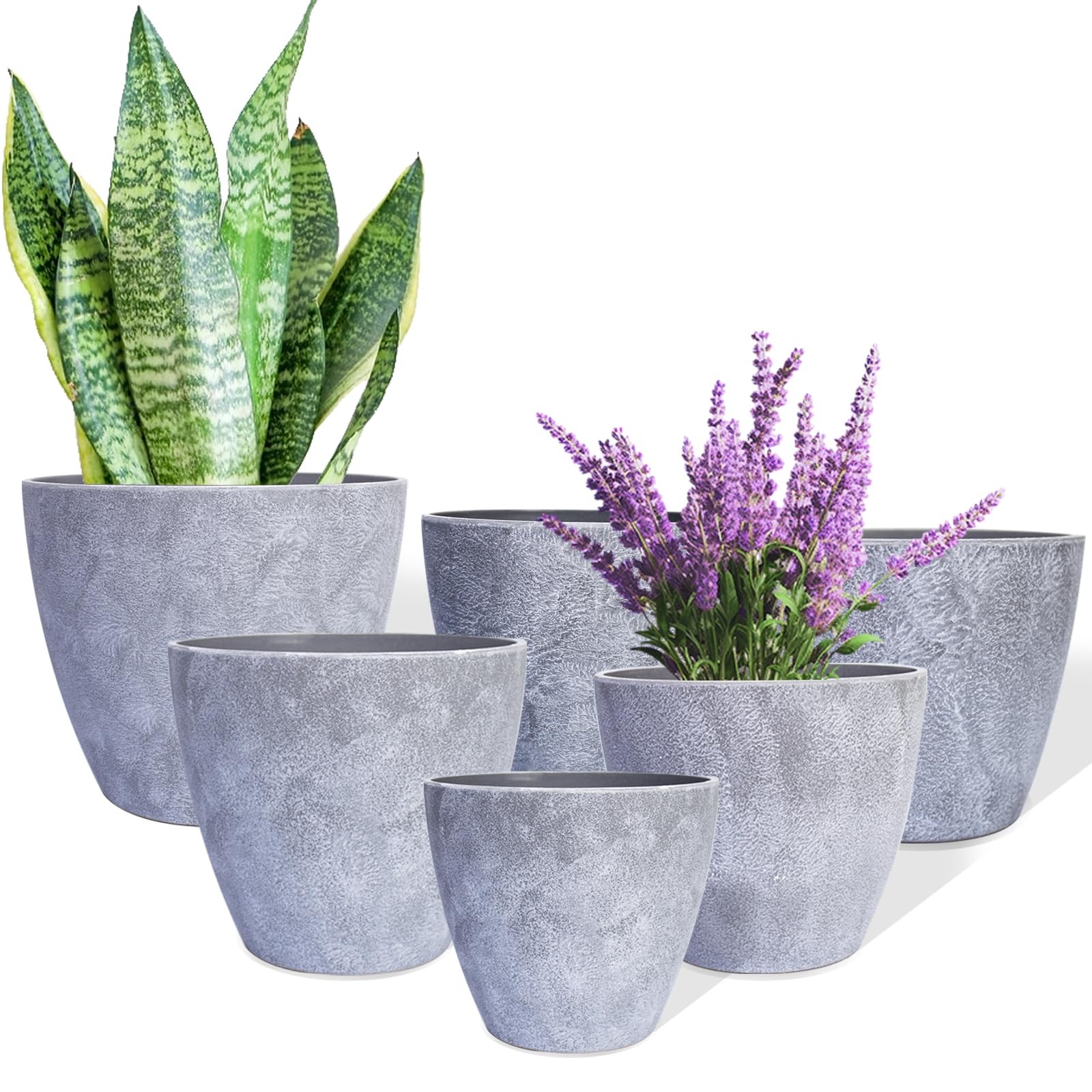 Plant Pots Indoor 7.5/6.5/6/5/4/3.5 Inch Set of 6 Plastic Planters for Indoor Pl