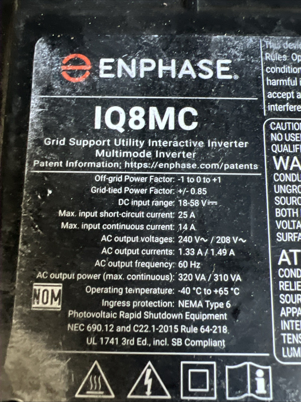 Enphase IQ8 Series IQ8MC-72-M-US IQ8MC Microinverter For 260-460Watt Modules