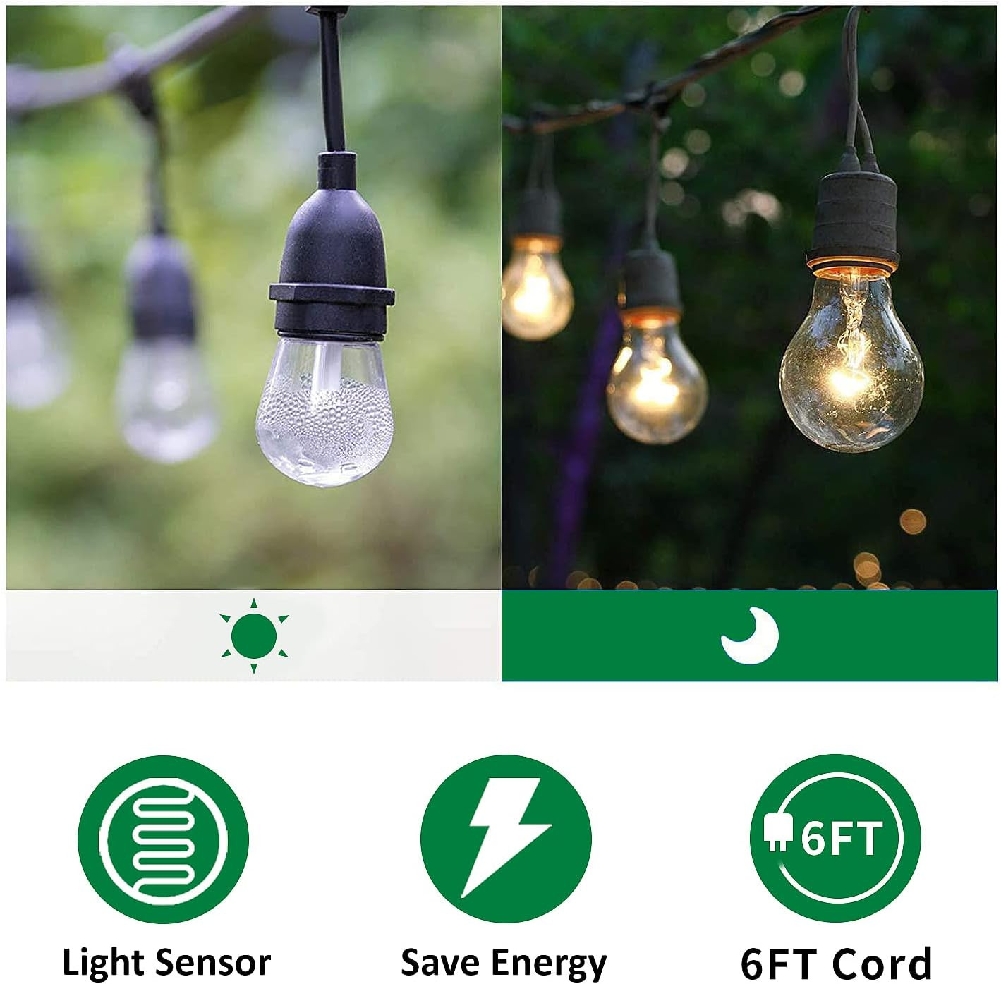 Outdoor Power Strip Timer, Dusk to Dawn Light Sensor Countdown, 6 Feet Extension