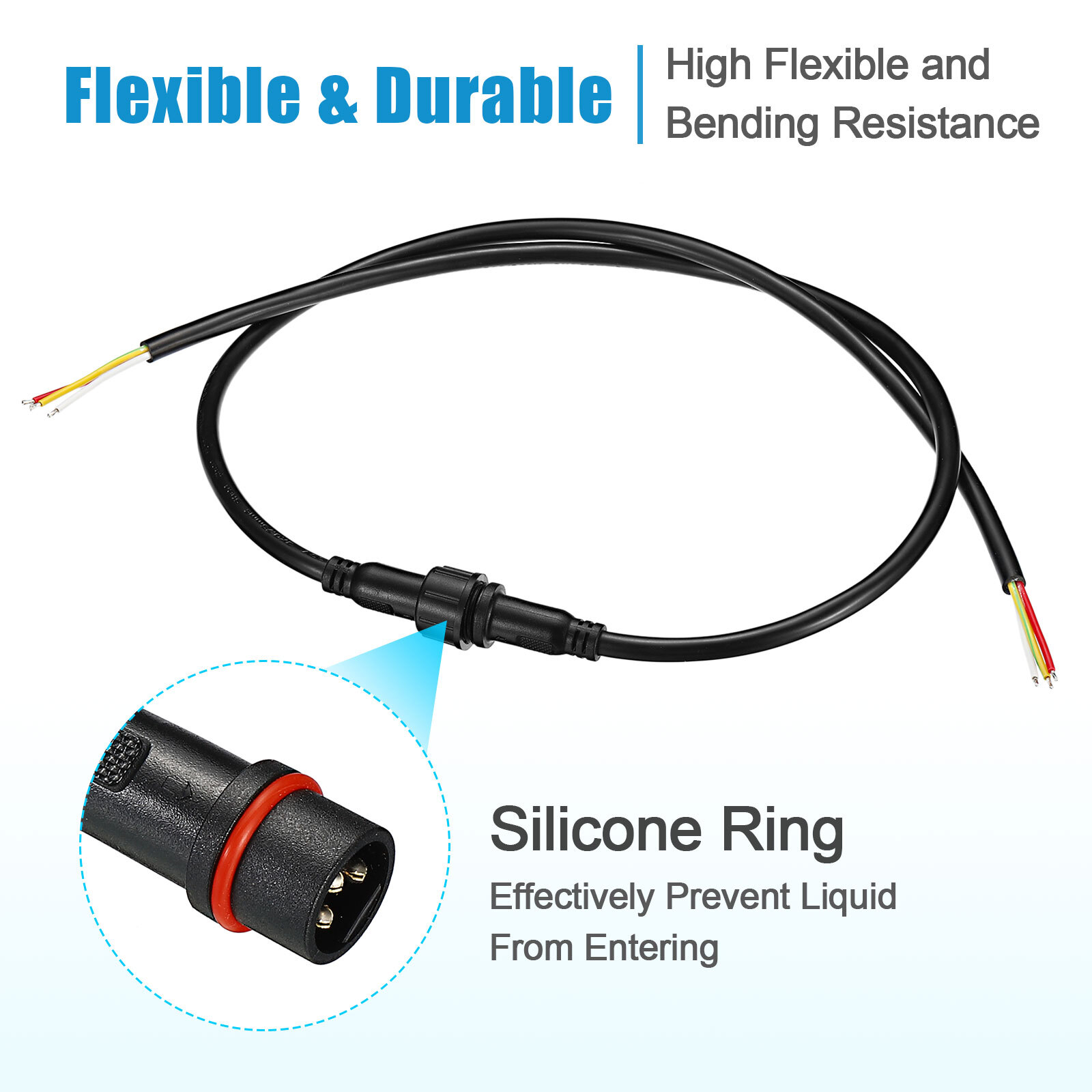 10pairs 3 Core 3 Pin Waterproof Connectors 18AWG IP65 50CM Male Female LED Cable