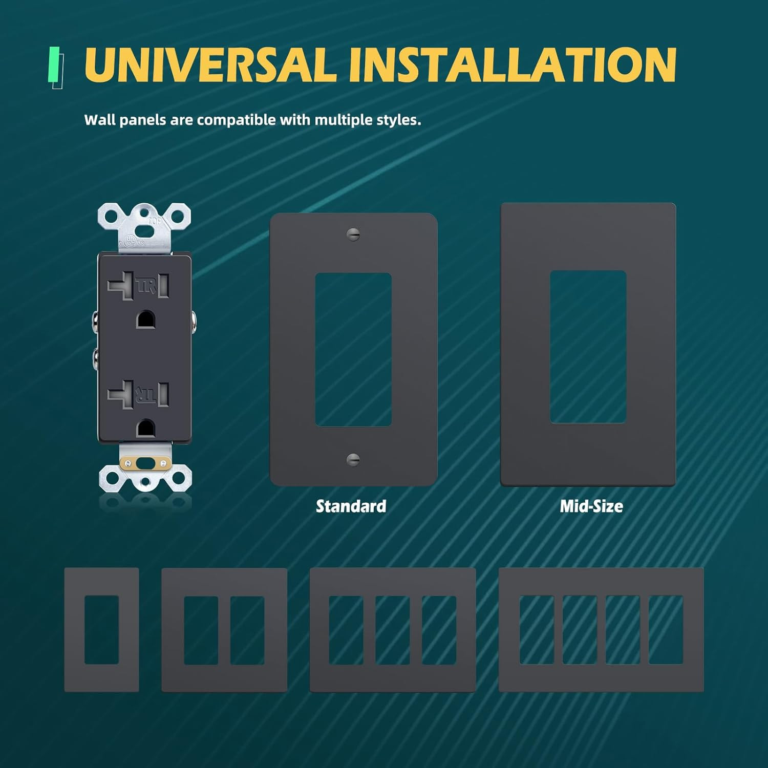 Black Decora Electrical Wall Outlets, 3-Wire, 20A 125V, 2-Pole, 10 Pack