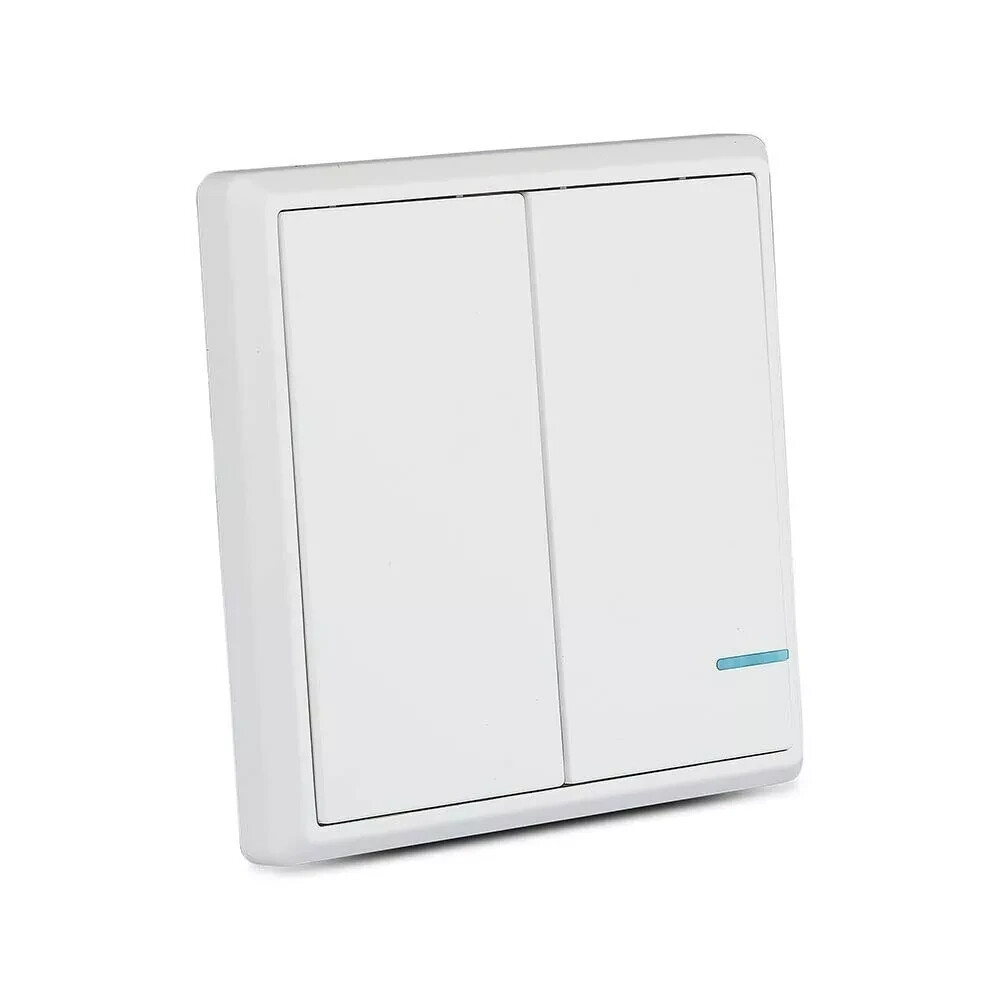 1x Wireless 2 Gang Smart Wall Switch, Dual Button Sensor, LED Light, White, IP54