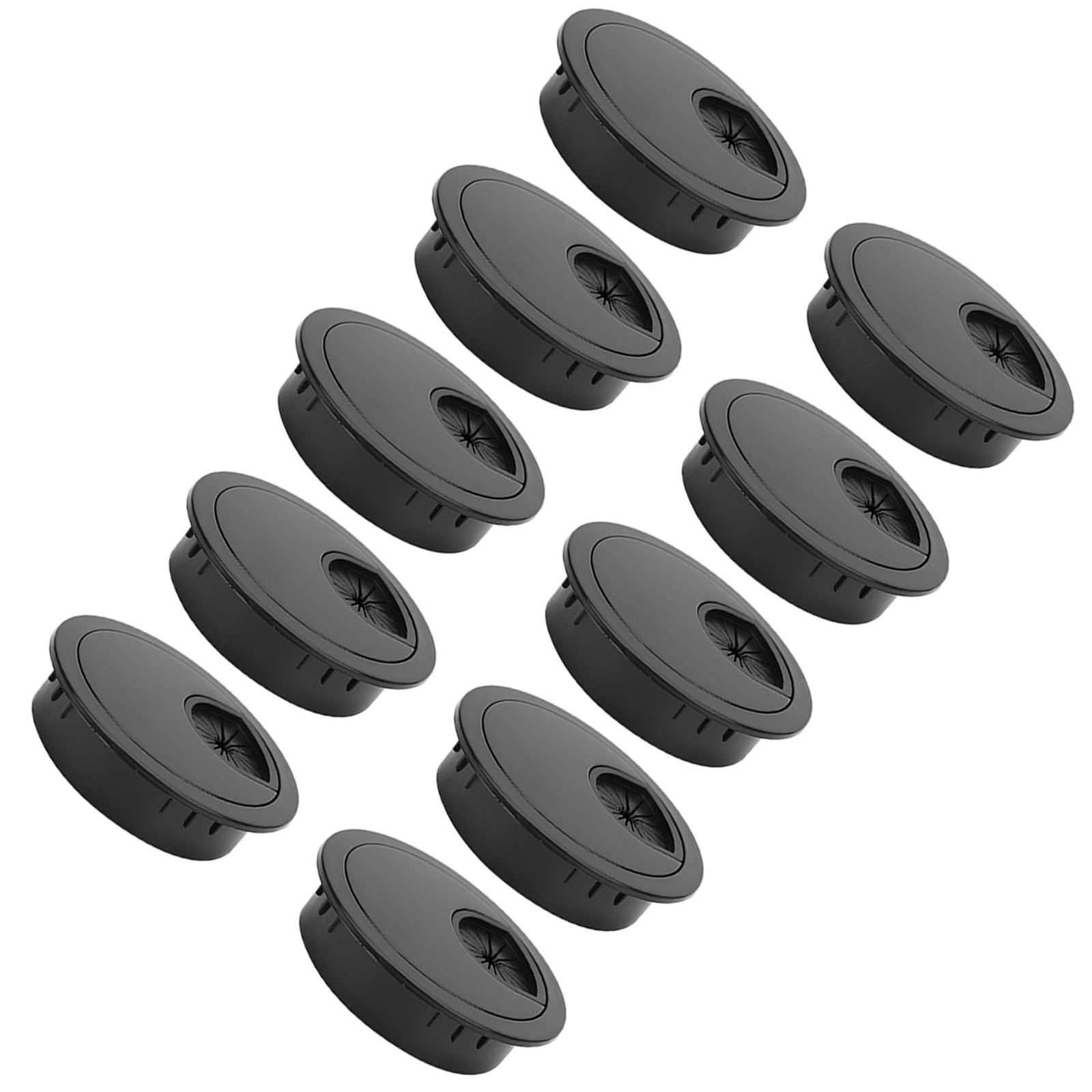 10 Pcs Wiring Grommet Bright Black Desktop ABS Plastic Wire Hole Port Organizer