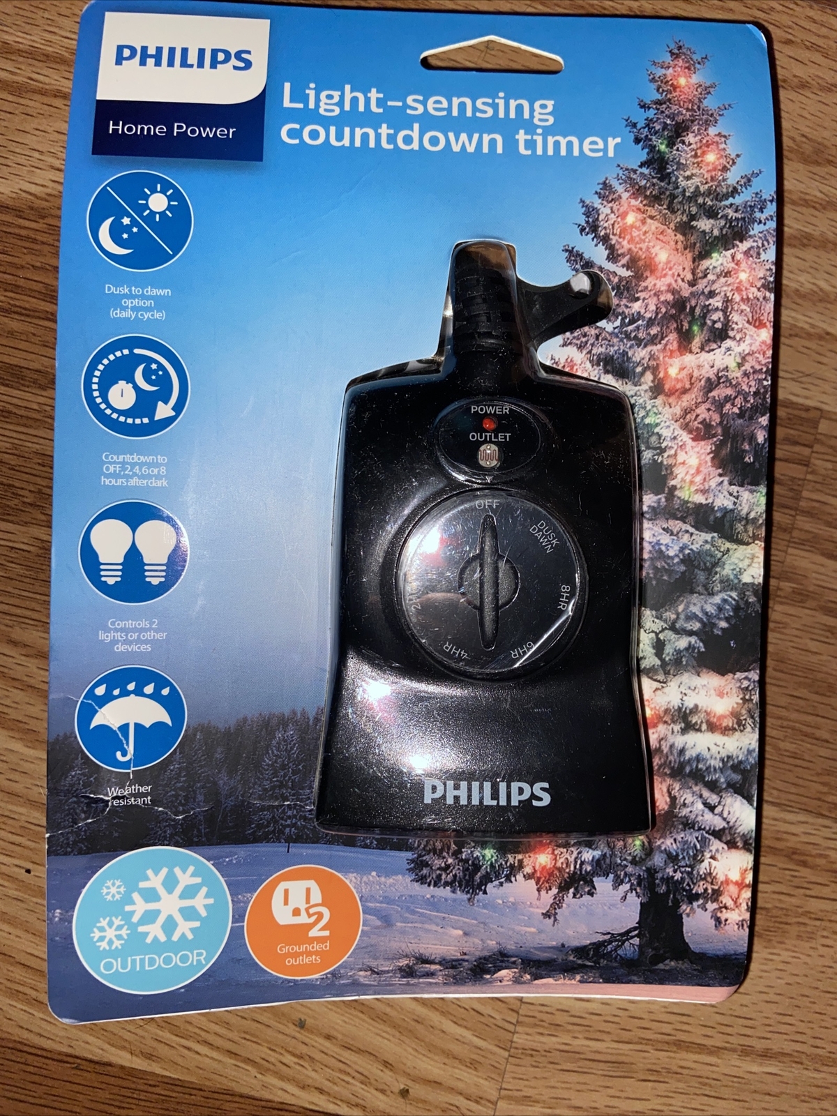 Philips Dusk to Dawn 8/6/4/2hr Countdown Timer Outdoor 2 Outlet Grounded NEW!!
