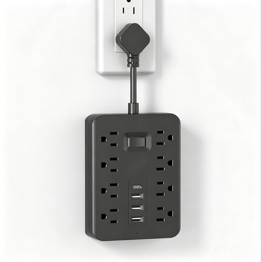 8 Outlets Power Strip with USB-C Port, 1700J Surge Protection, US Wall Mount