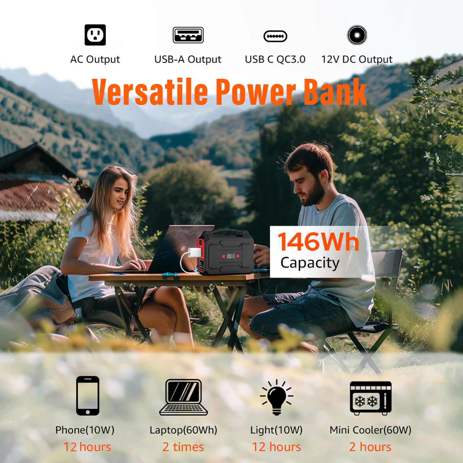 100W Portable Power Station Solar Generator & 40W Solar Panel for Camping Trip