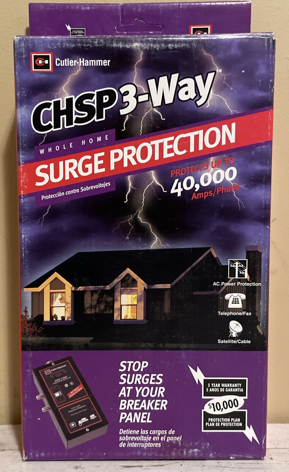 Cutler Hammer CHSP-3 Way Full Home Surge Protector 40,000 Amps/Phase 400 Volts