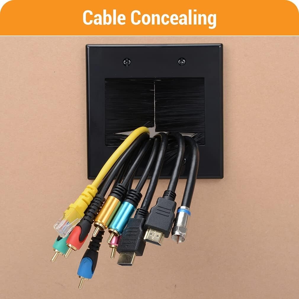 2 Gang Brush Wall Plate Double Gang Cable Wall Plate for Power Cables Hider 2PC