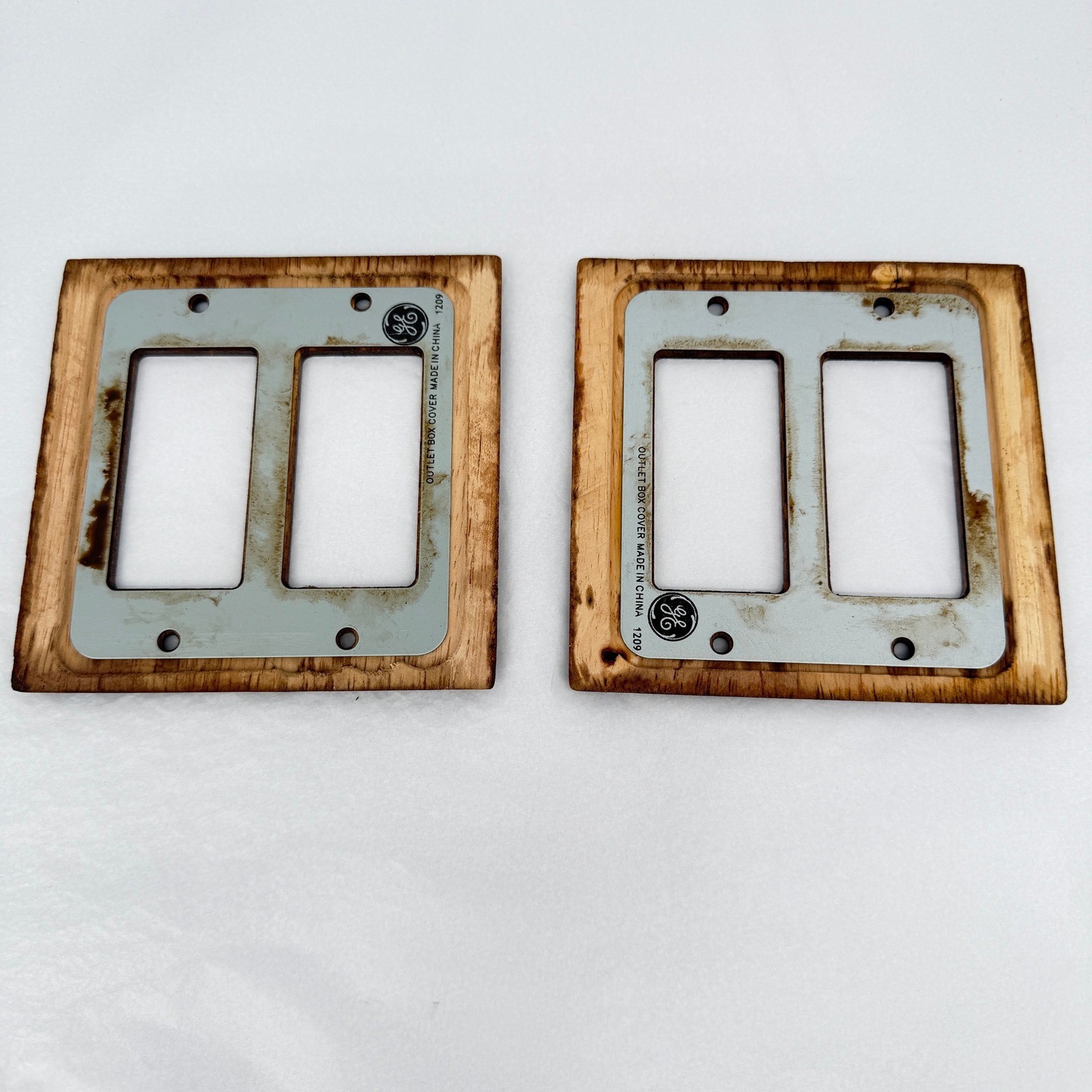 GE Wood Wall Plate 2 Gang Rocker Light Switch Cover Brown Oak Finish Home Decor
