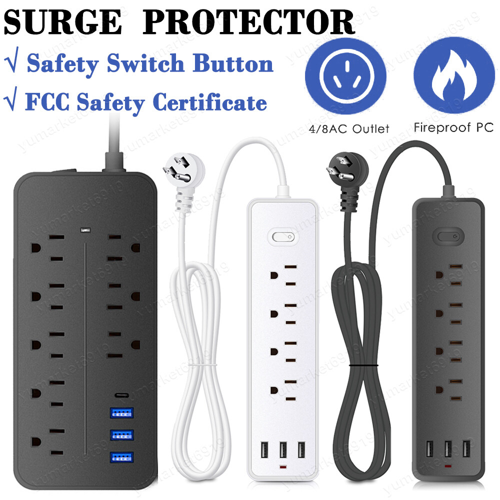 Wall Mountable USB Surge Protector Power Strip with USB Ports 4/8 Outlet Plugs