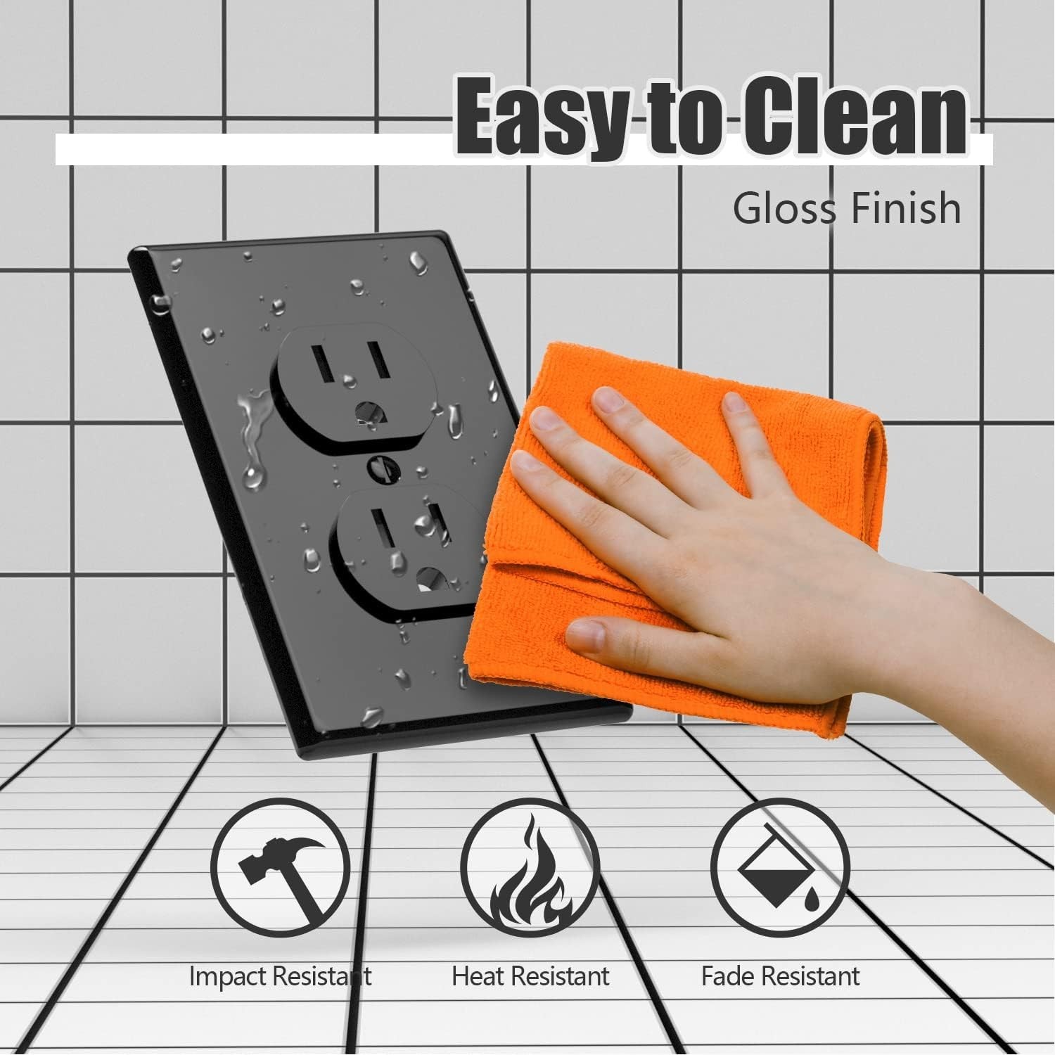 Black Outlet Covers -Duplex Receptacle Wall Plates, 1-Gang Standard Size 10 pack