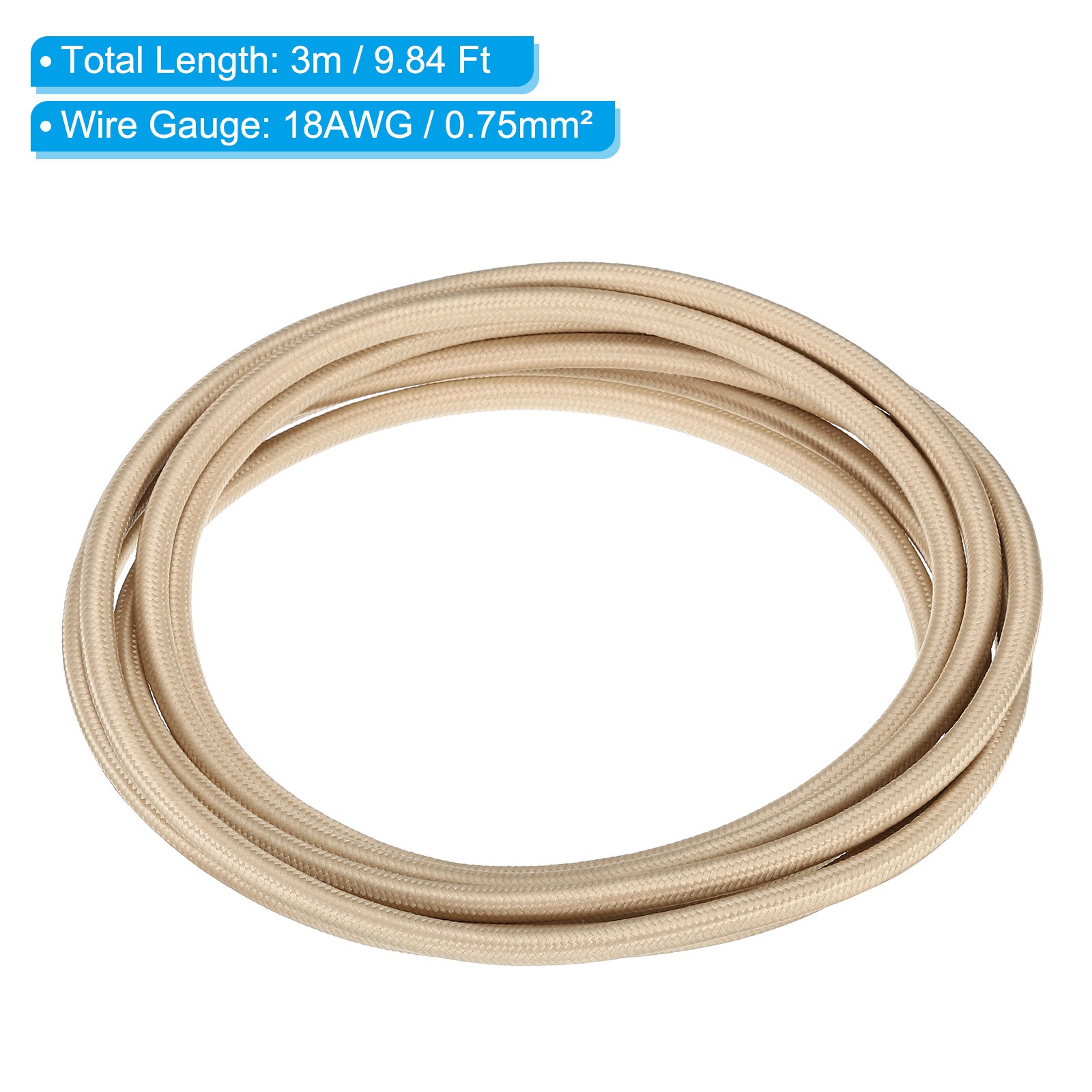9.84ft 18AWG 2 Core Fabric Cloth Covered Round Wire, beige